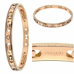 Coach Women's Kissing C Solid Bangle Bracelet Jewelry Rose Gold W Heart 2.5”